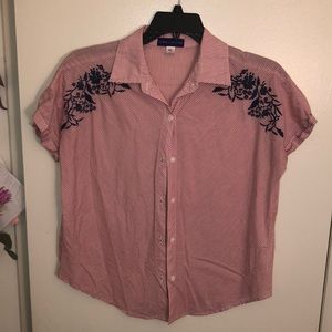Button down stopped and embroidered blouse